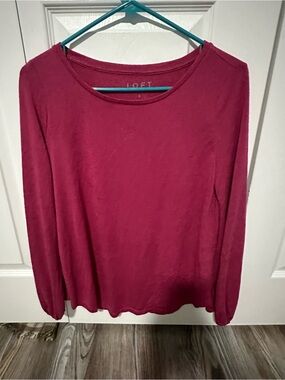 LOFT Long Sleeve Crewneck Top - Deep Berry